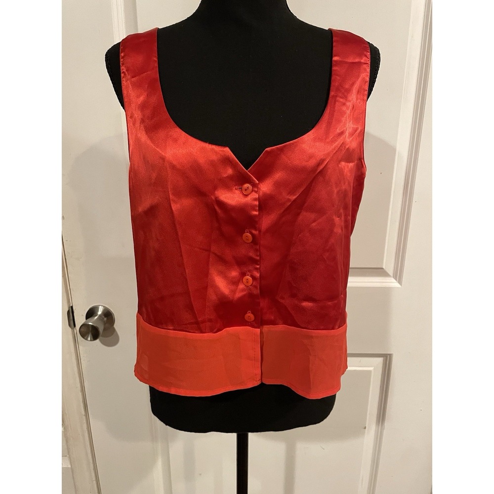 Vintage Victoria's Secret Red Satin Sheer Hem Crop Top Tank Blouse Women's Small